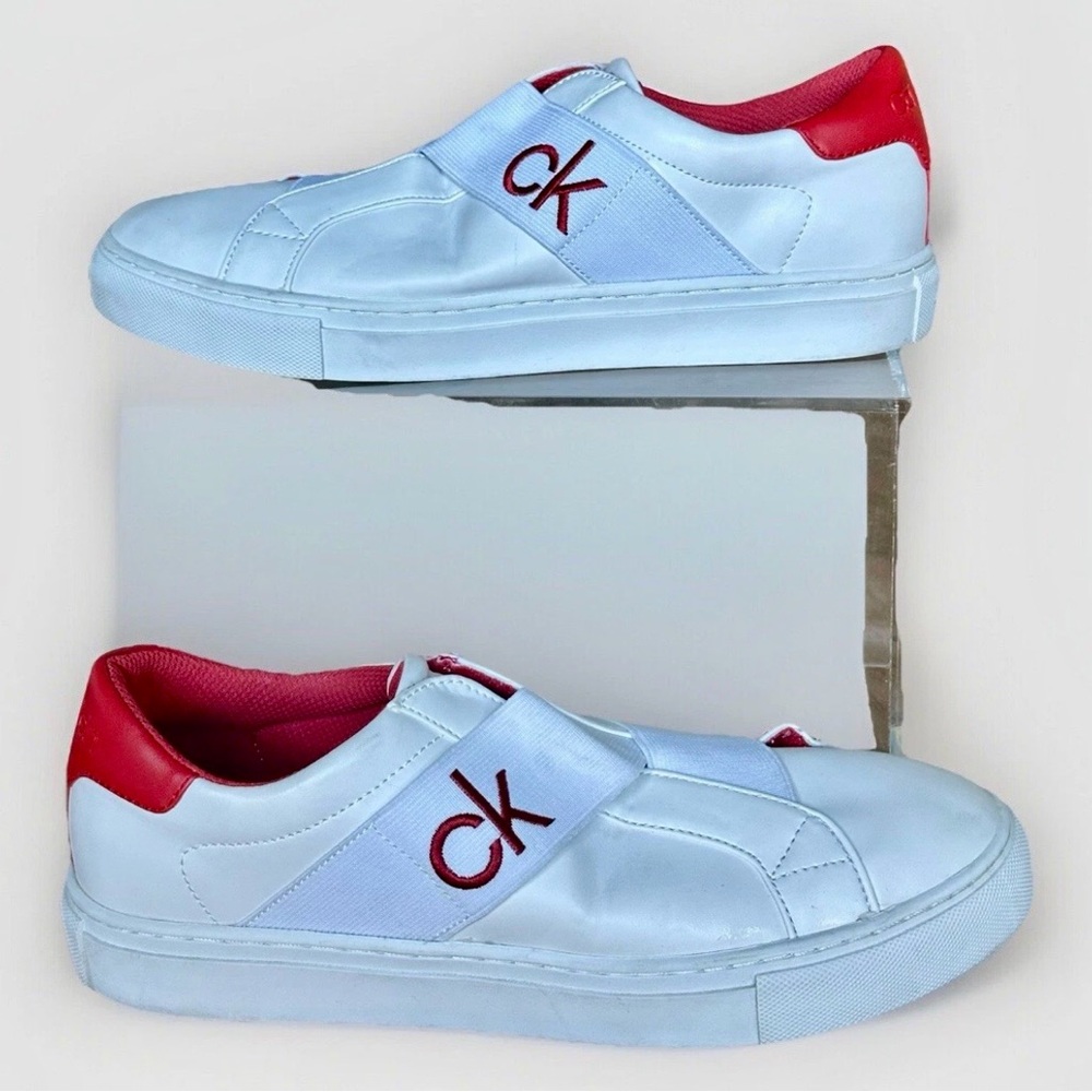Calvin Klein White and Red Slip-On Loafers Men 9 Women 7 - Picture 8 of 12